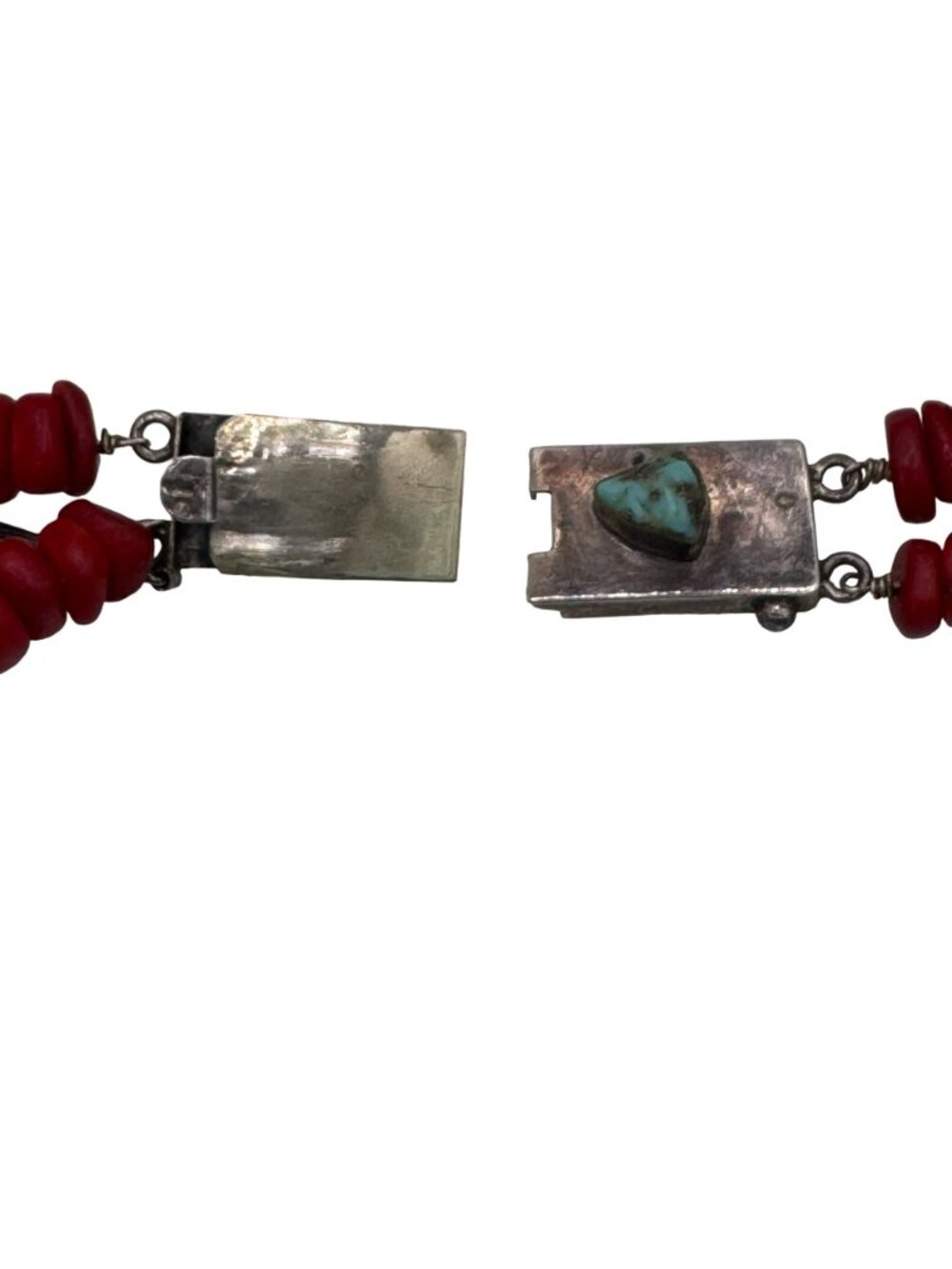 Artisan Turquoise & Red Coral Sterling Silver Necklace Clear Quartz18" 925 READ - Picture 4 of 9